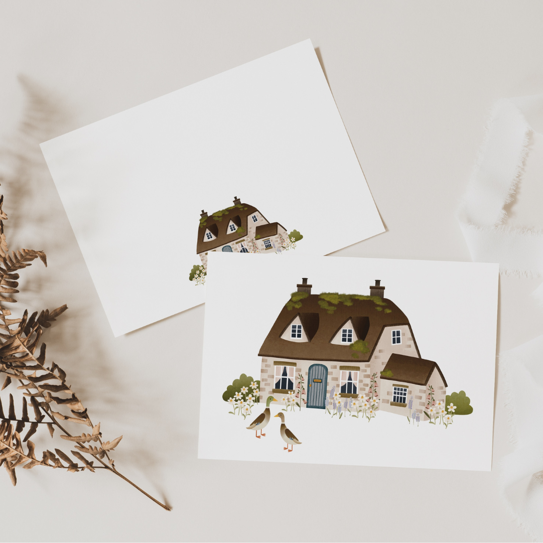 Postkarte Cottage Laufenten Haus Grußkarte Haus Einzug - Englisches Cottage