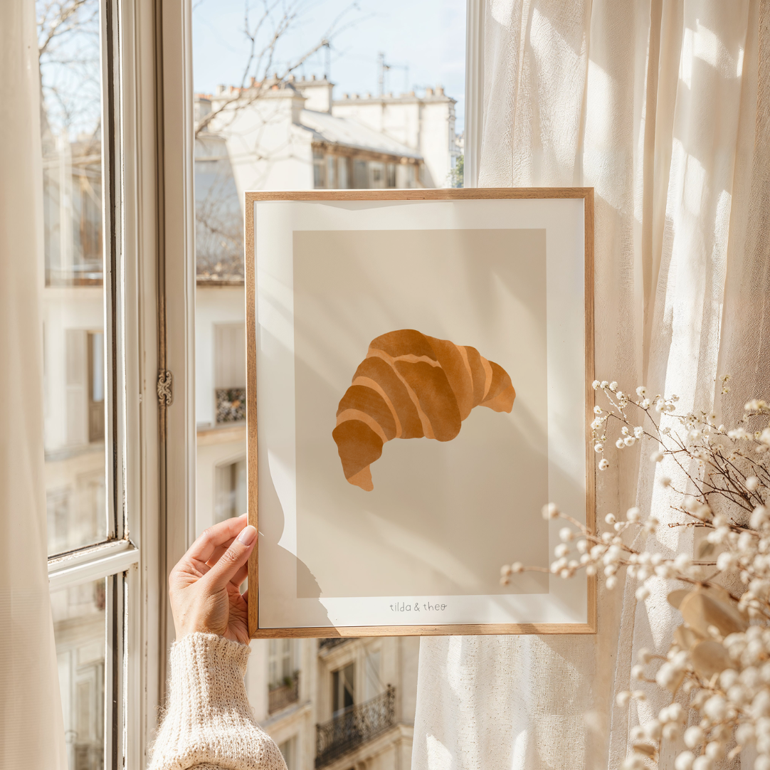 Poster Croissant schlicht Frühstück - Kunstdruck Croissant Muster Einzug Küche