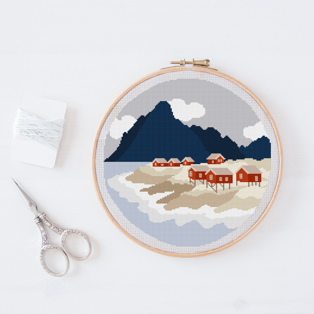 Norwegen Cross Stitch Pattern PDF - Häuser Lofoten XXL Kreuzstich-Vorlage Skandinavien DIY