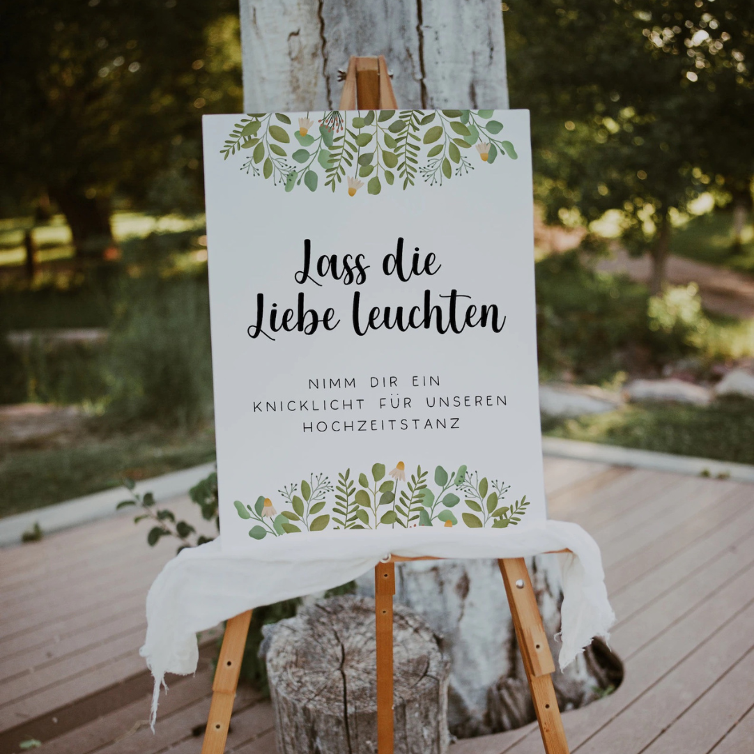 Schild Hochzeit Knicklichter Hochzeitstanz Eukalyptus - Hochzeitsdeko Schilder