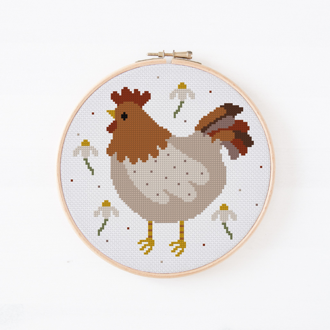 Huhn Cross Stitch Pattern PDF Henne - Ostern Blumen Hühner Kreuzstich-Vorlage DIY