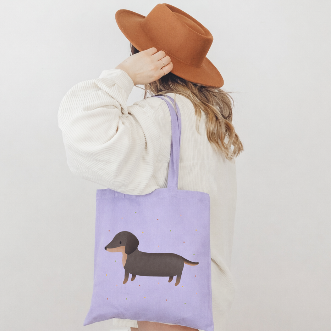 Stofftasche Dackel Hund Hunderasse - Jutebeutel Dachshund Konfetti Tasche