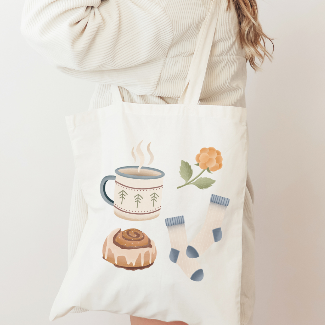 Stofftasche Herbst Hygge Skandi Jutebeutel Norden - Skandinavien Schweden - Geschenk gemütliche Jutetasche