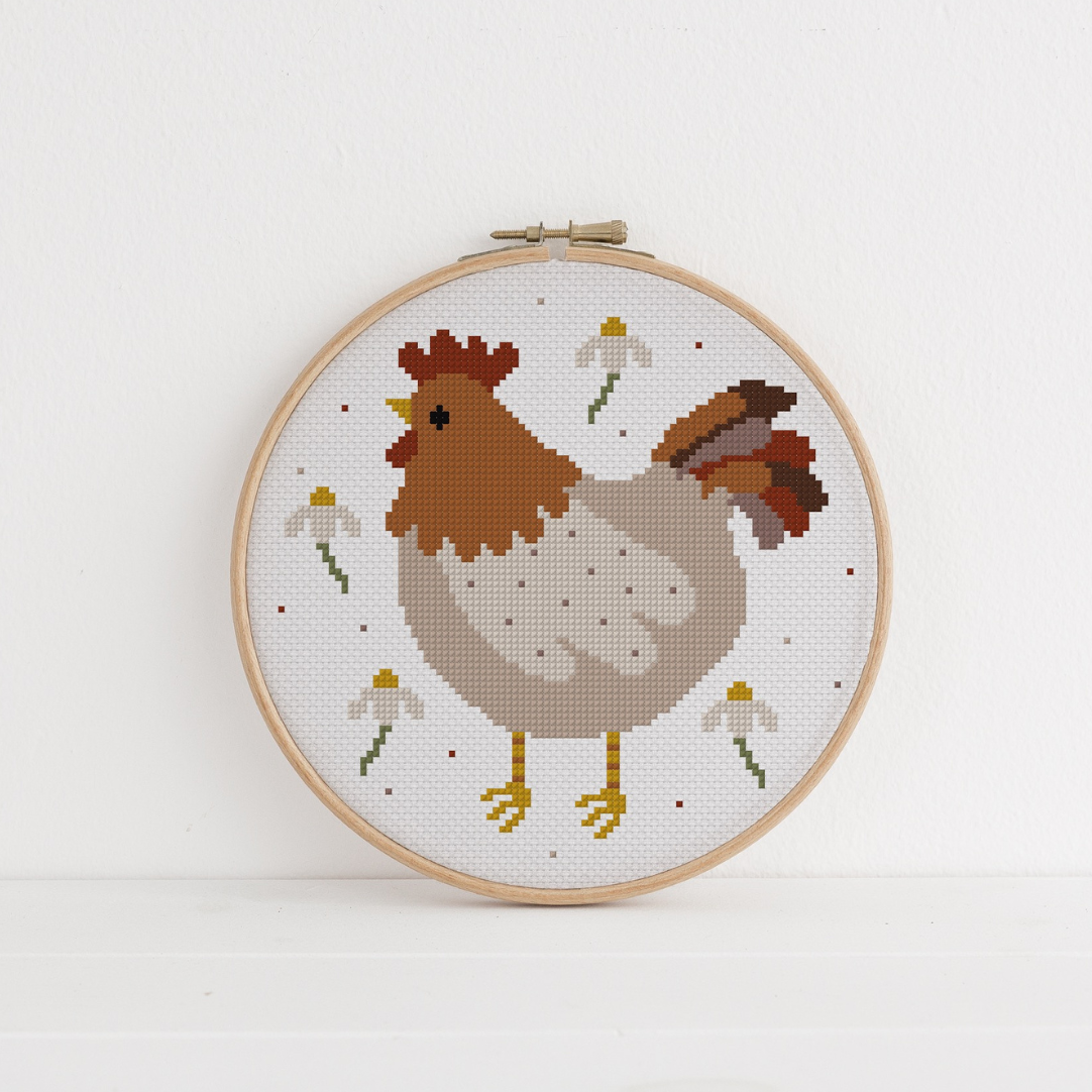 Huhn Cross Stitch Pattern PDF Henne - Ostern Blumen Hühner Kreuzstich-Vorlage DIY