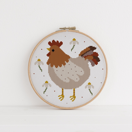 Huhn Cross Stitch Pattern PDF Henne - Ostern Blumen Hühner Kreuzstich-Vorlage DIY