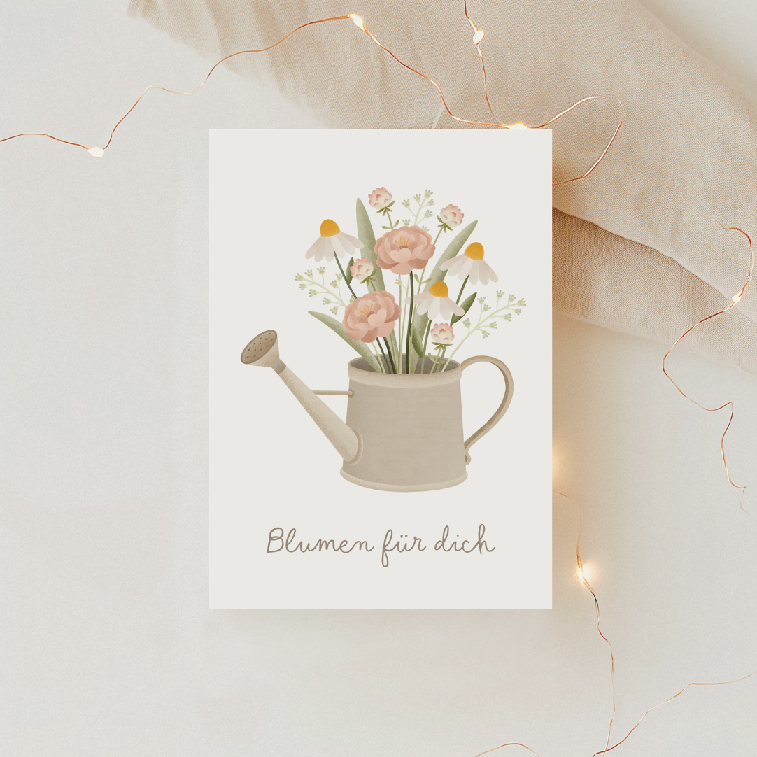 Postkarte Gießkanne "Blumen für dich" Blumen Karte Frühling - Postkarte Geburtstag Blumenstrauß