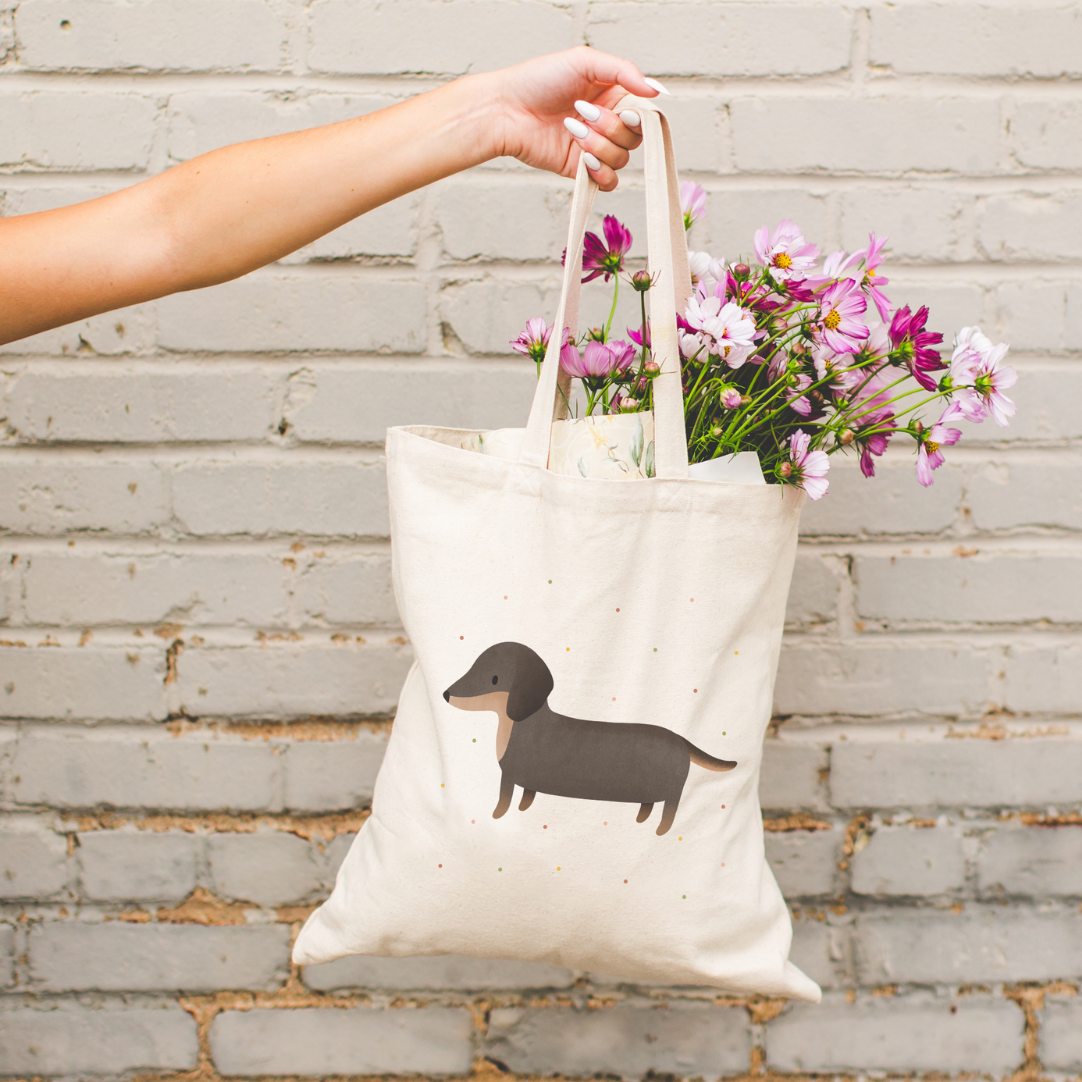 Stofftasche Dackel Hund Hunderasse - Jutebeutel Dachshund Konfetti Tasche