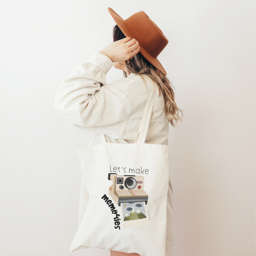 Stofftasche Abenteuer Polaroid "Let's make Memories" - Jutebeutel Reise