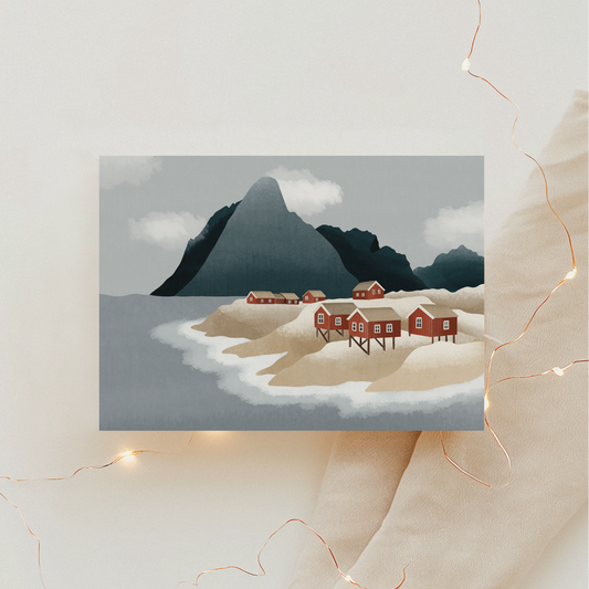 Postkarte Norwegen Lofoten Häuser Karte Reise - Postkarte Norwegischer Fjord