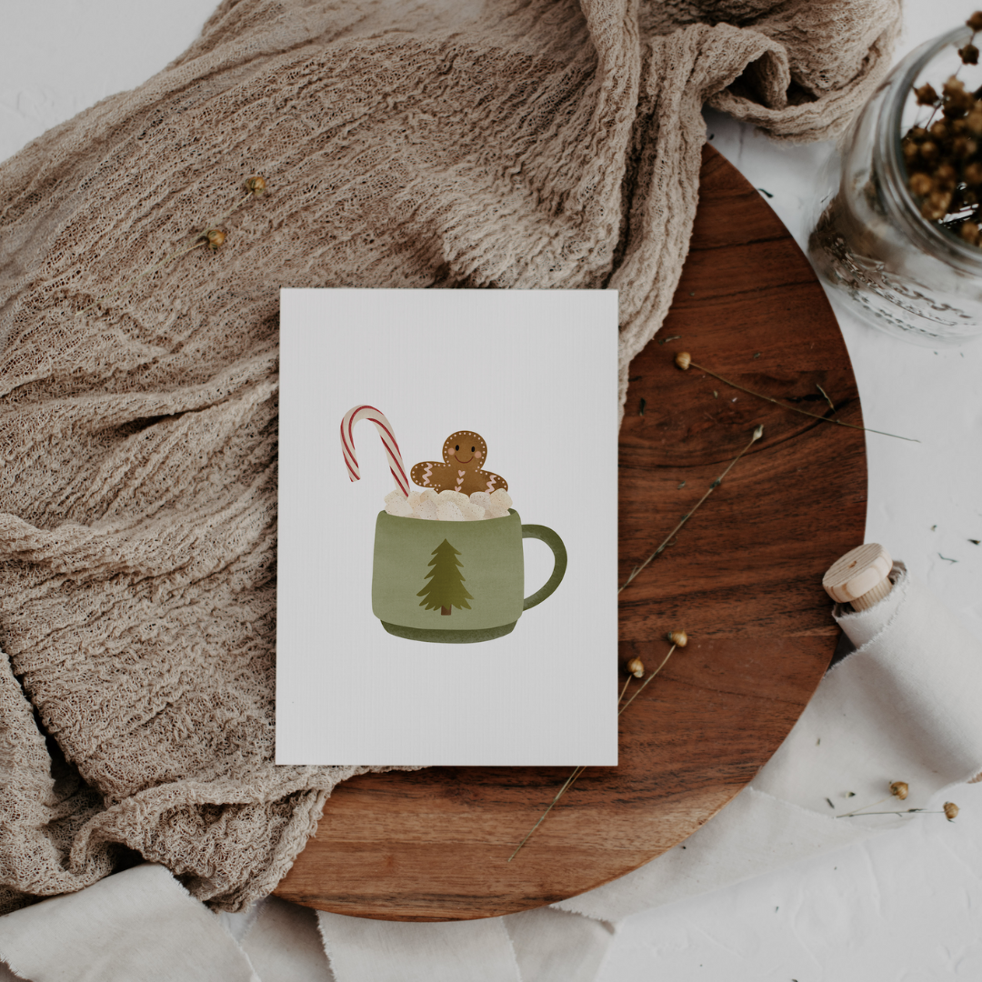 Greeting Card Christmas Hot Chocolate Cup Gingerbread - Folding Card A6 Christmas Card