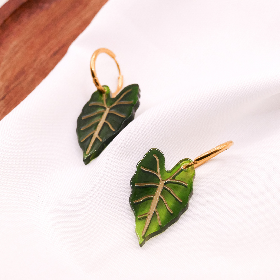 Ohrringe Begonie Zimmerpflanzen Creolen - 18k vergoldet Pflanze Monstera Anhänger - Geschenkidee Ohrringe Blatt
