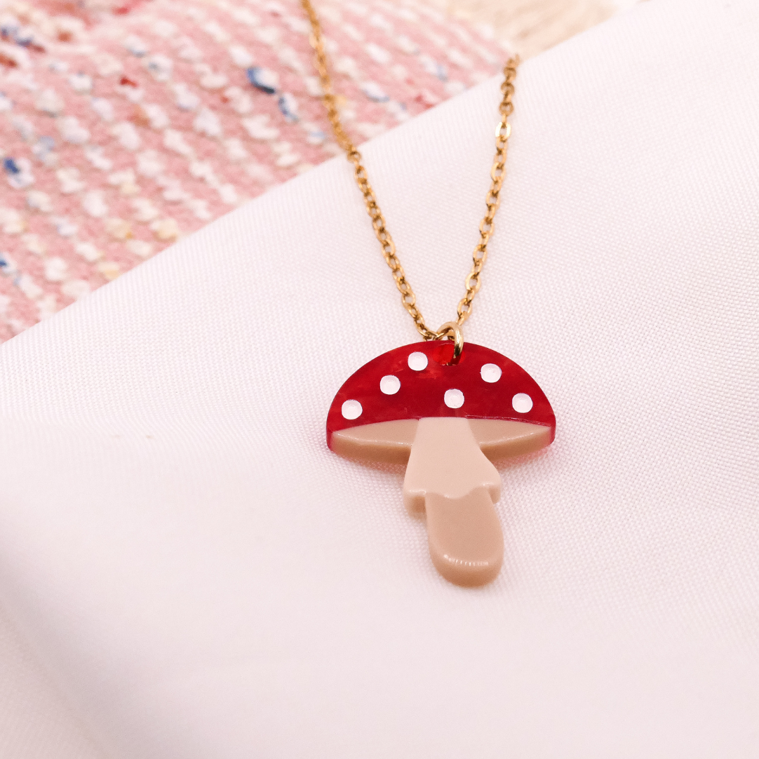 Halskette Pilz Fliegenpilz - Kette 18k vergoldet Wald Pilze Anhänger – süße Halskette Geschenk