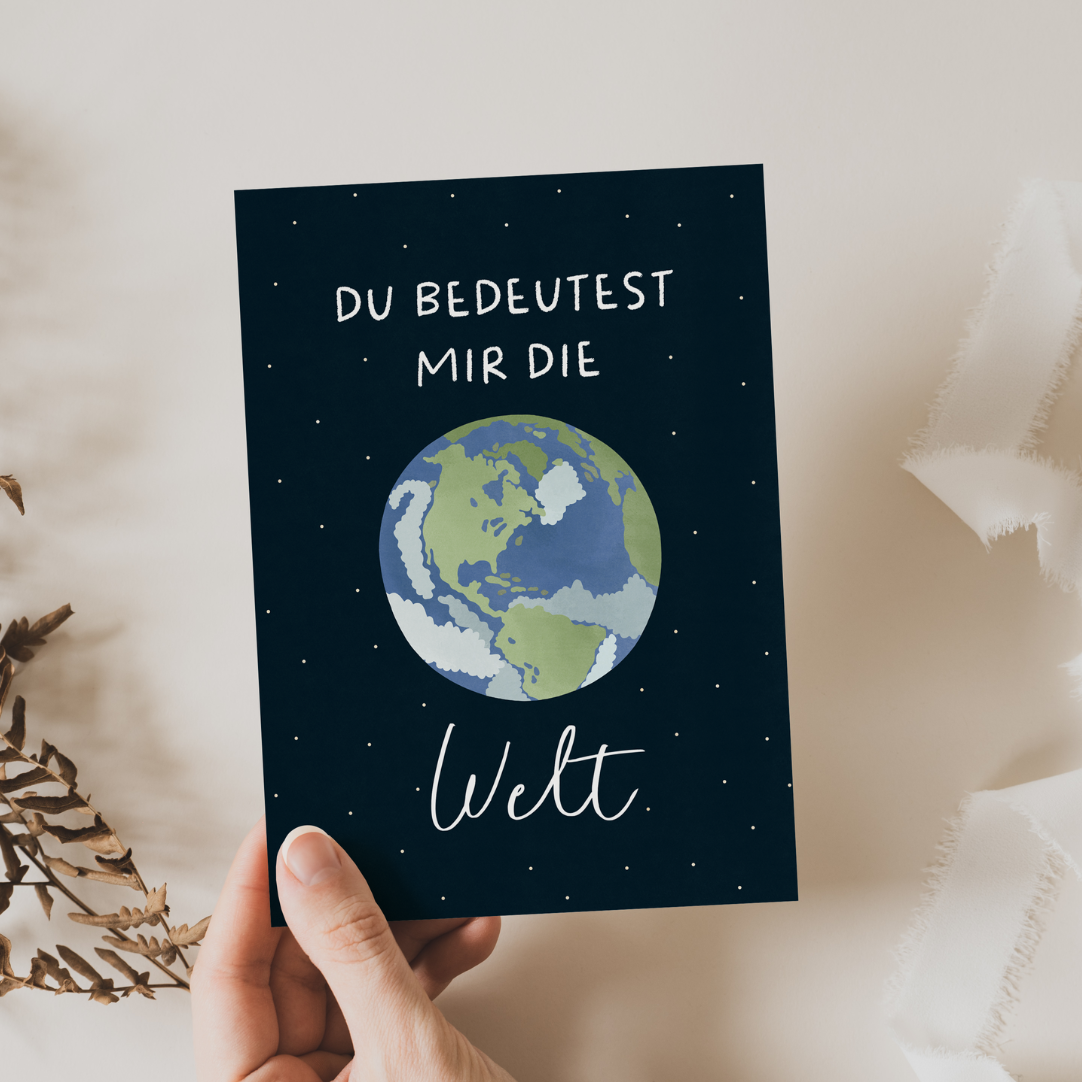 Postkarte Valentinstag "Du bedeutest mir die Welt" - Karte Liebe Partner Jahrestag & Hochzeitstag