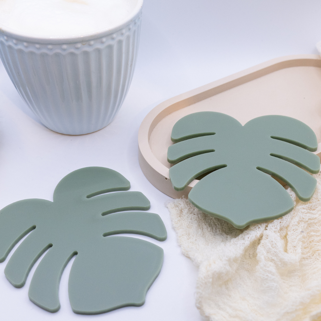 Monstera Untersetzer 4er Set - Pflanze Acryl Coaster Einzug Geschenk