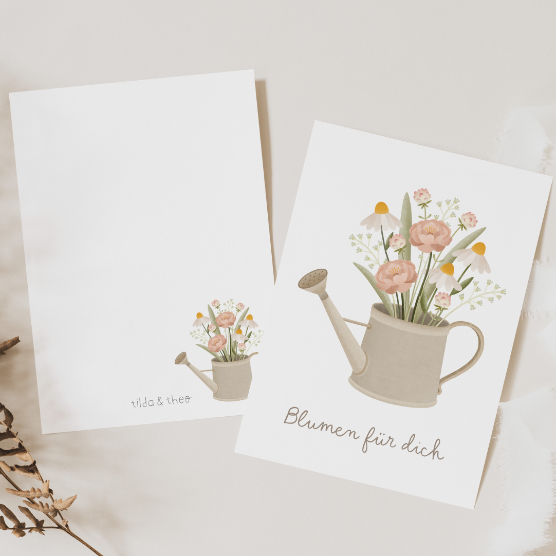 Postkarte Gießkanne "Blumen für dich" Blumen Karte Frühling - Postkarte Geburtstag Blumenstrauß