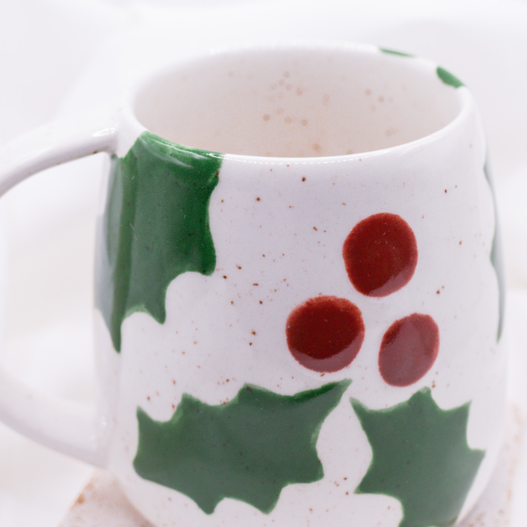 Tasse Weihnachtszweig Rote Beeren handbemalt - Weihnachten Mistelzweige Tasse