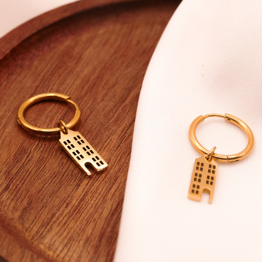 Ohrringe Grachtenhäuser Haus Creole in Gold 18k vergoldet - leichte Ohrringe Holland Amsterdam Häuser