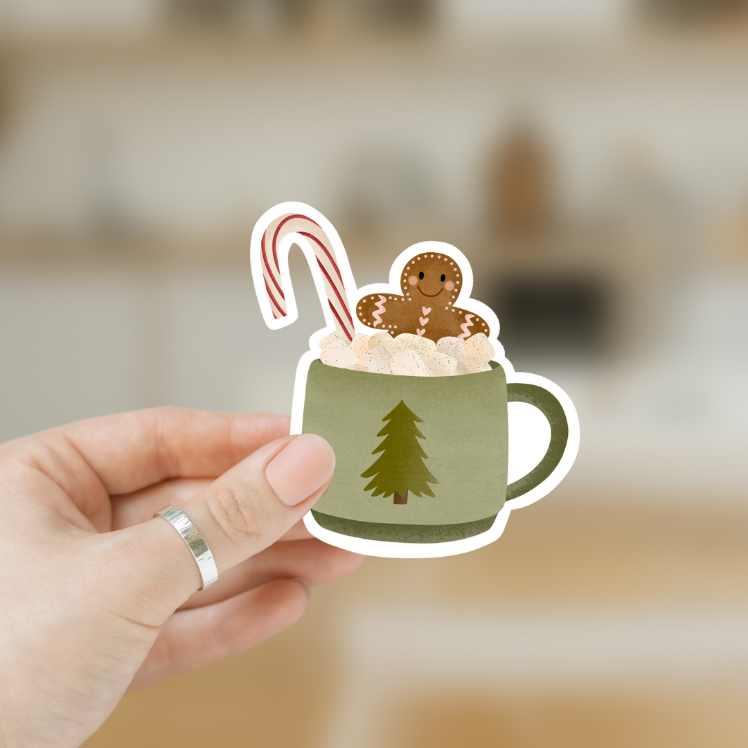 Sticker Christmas Hot Chocolate Vinyl - Sticker Christmas Mug Kiss Cut