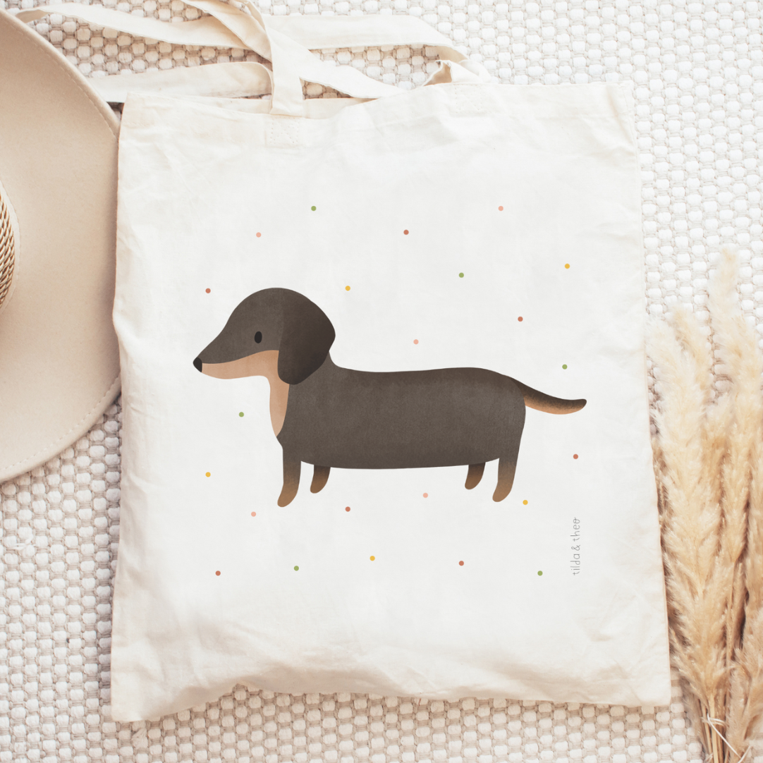 Stofftasche Dackel Hund Hunderasse - Jutebeutel Dachshund Konfetti Tasche