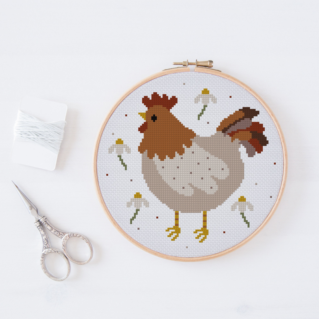 Huhn Cross Stitch Pattern PDF Henne - Ostern Blumen Hühner Kreuzstich-Vorlage DIY