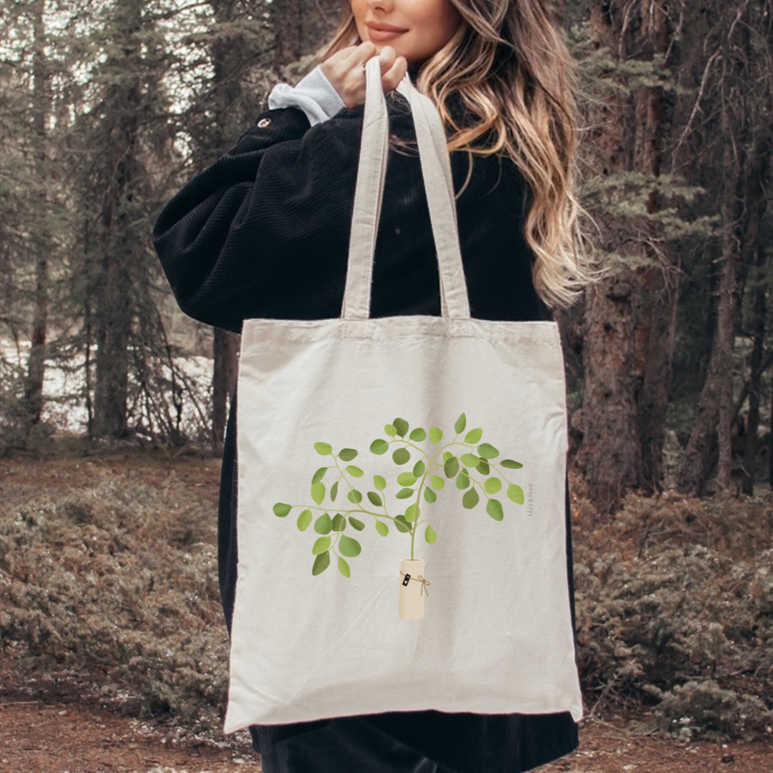 Stofftasche Eukalyptus in Vase - Einkaufstasche Zweige