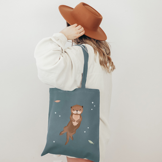 Stofftasche Otter Jutebeutel Tiere Waldtiere - Bibliothektasche Otter Geschenk Fische