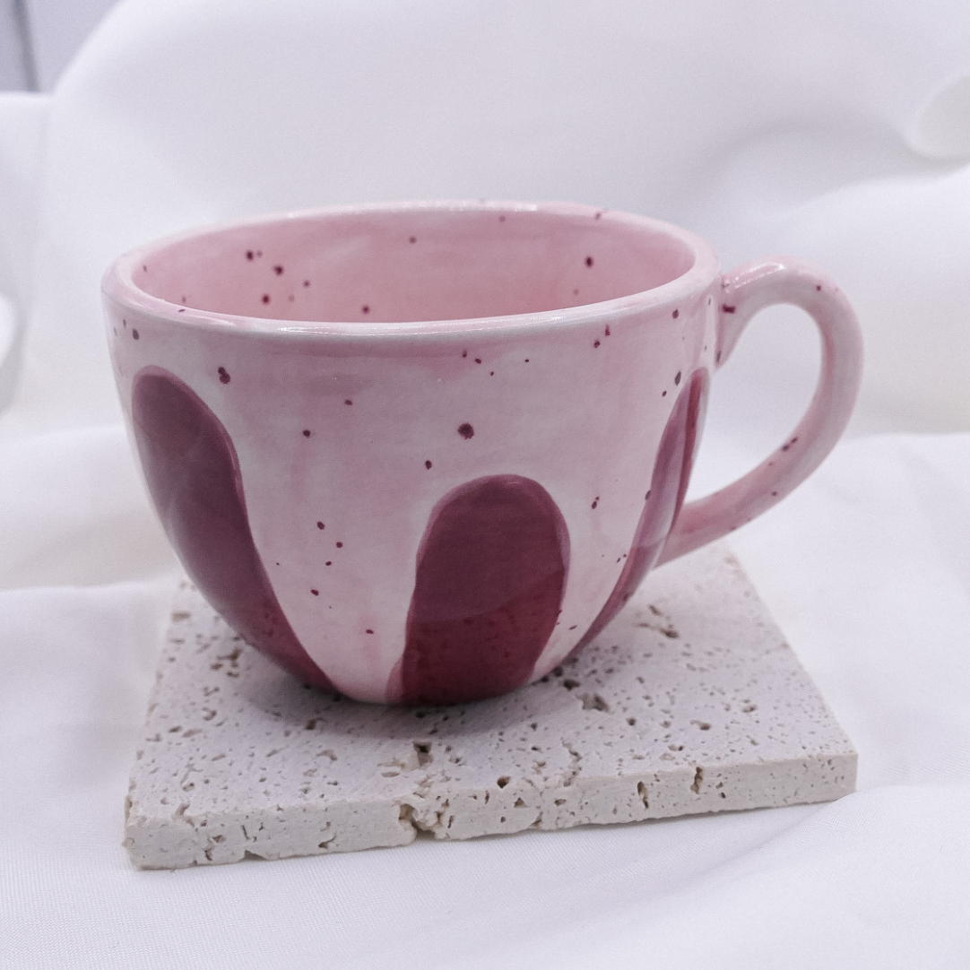 Tasse Streifen rosa handbemalt - unregelmäßige Pünktchen/Flecken Tasse