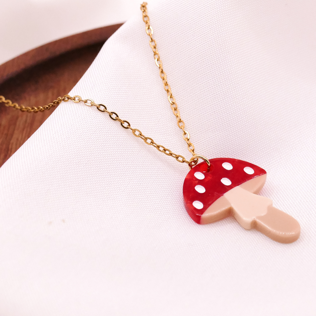 Halskette Pilz Fliegenpilz - Kette 18k vergoldet Wald Pilze Anhänger – süße Halskette Geschenk