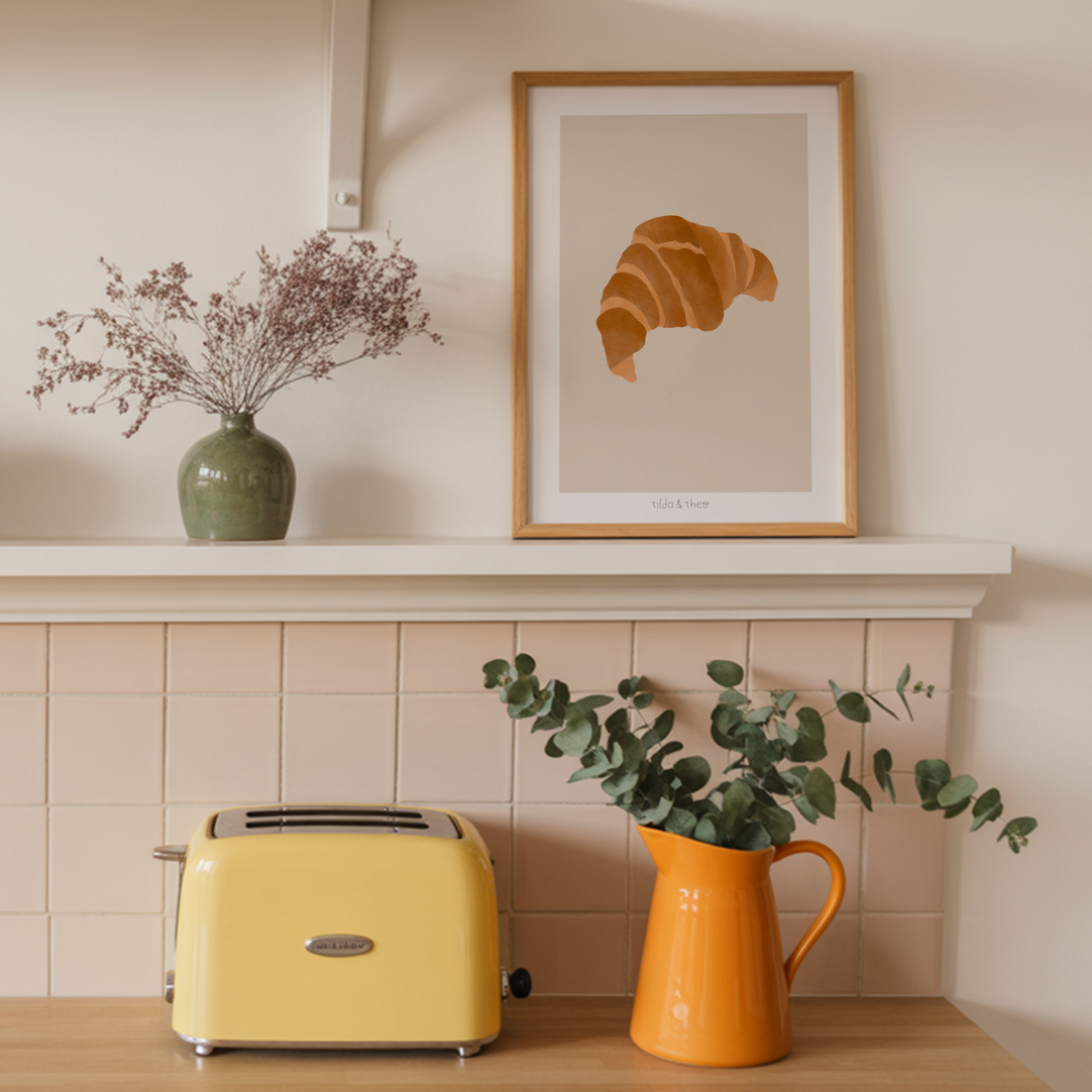 Poster Croissant schlicht Frühstück - Kunstdruck Croissant Muster Einzug Küche