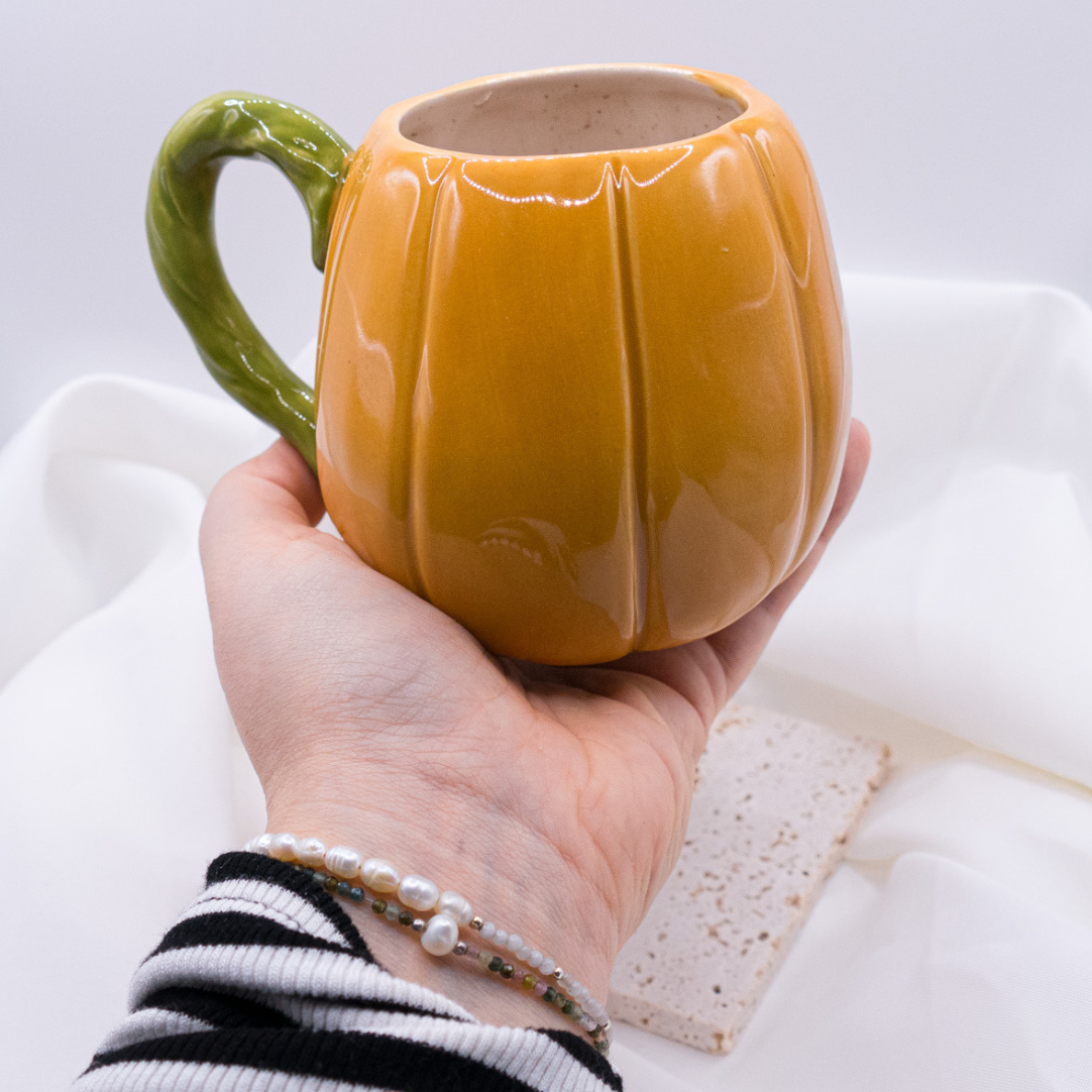 Tasse Kürbis handbemalt Halloween - Herbst Tasse Kaffeetasse Kürbisform