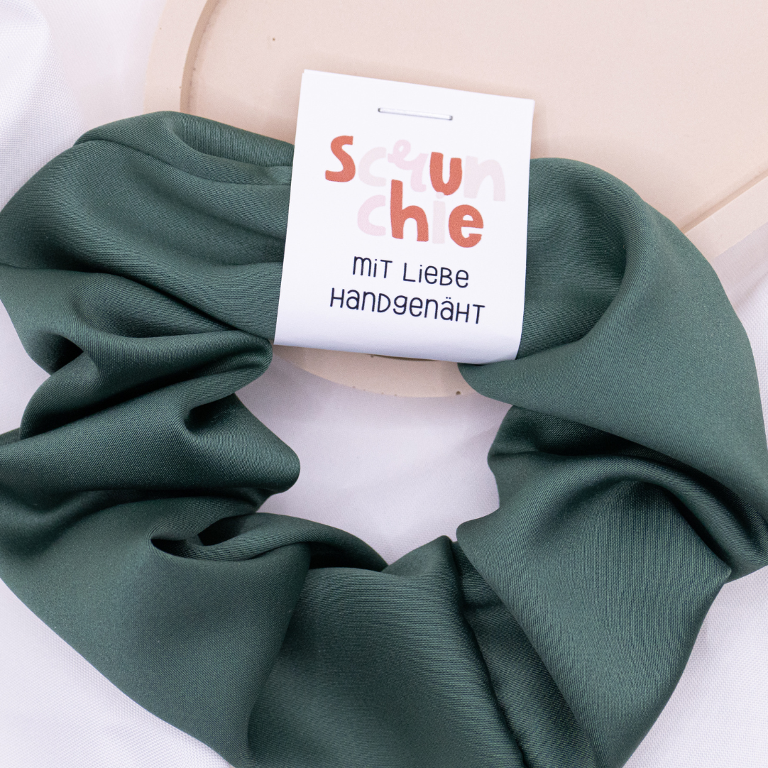 Scrunchie Satin grün Haarband dunkelgrün - handgenähter Haargummi glänzend