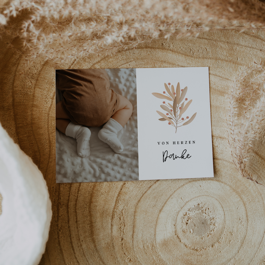 Thank you card baptism - delicate branches