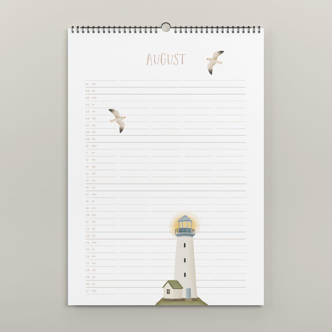 Familienkalender 2026 A3 Tilda&Theo - gemütliche Motive illustrierter Kalender mit 5 Spalten