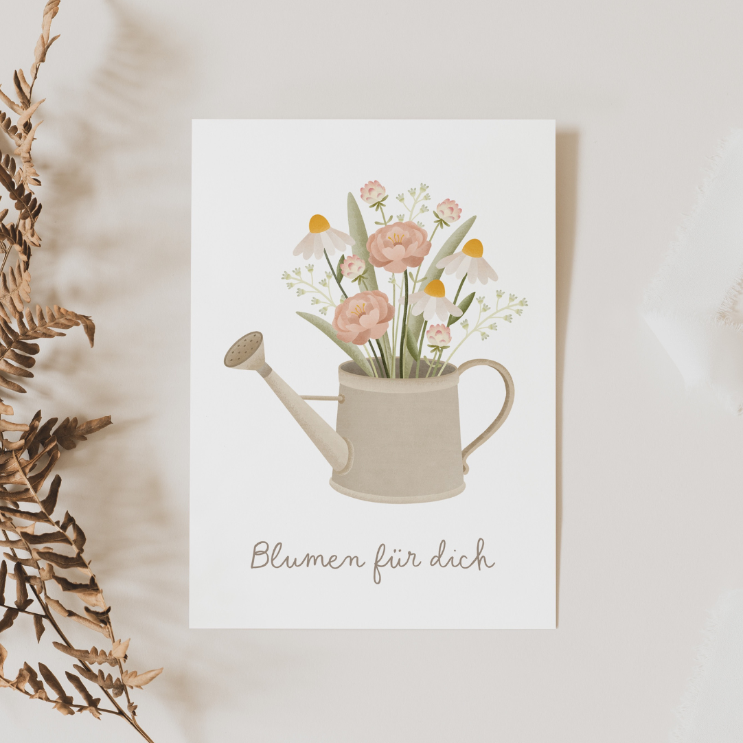 Postkarte Gießkanne "Blumen für dich" Blumen Karte Frühling - Postkarte Geburtstag Blumenstrauß