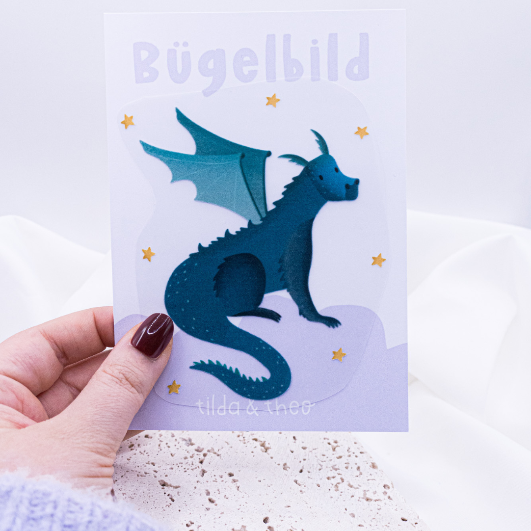 Bügelbild Drache Magie Aufnäher - Geschenk Shirt verzieren Drache Kindershirt