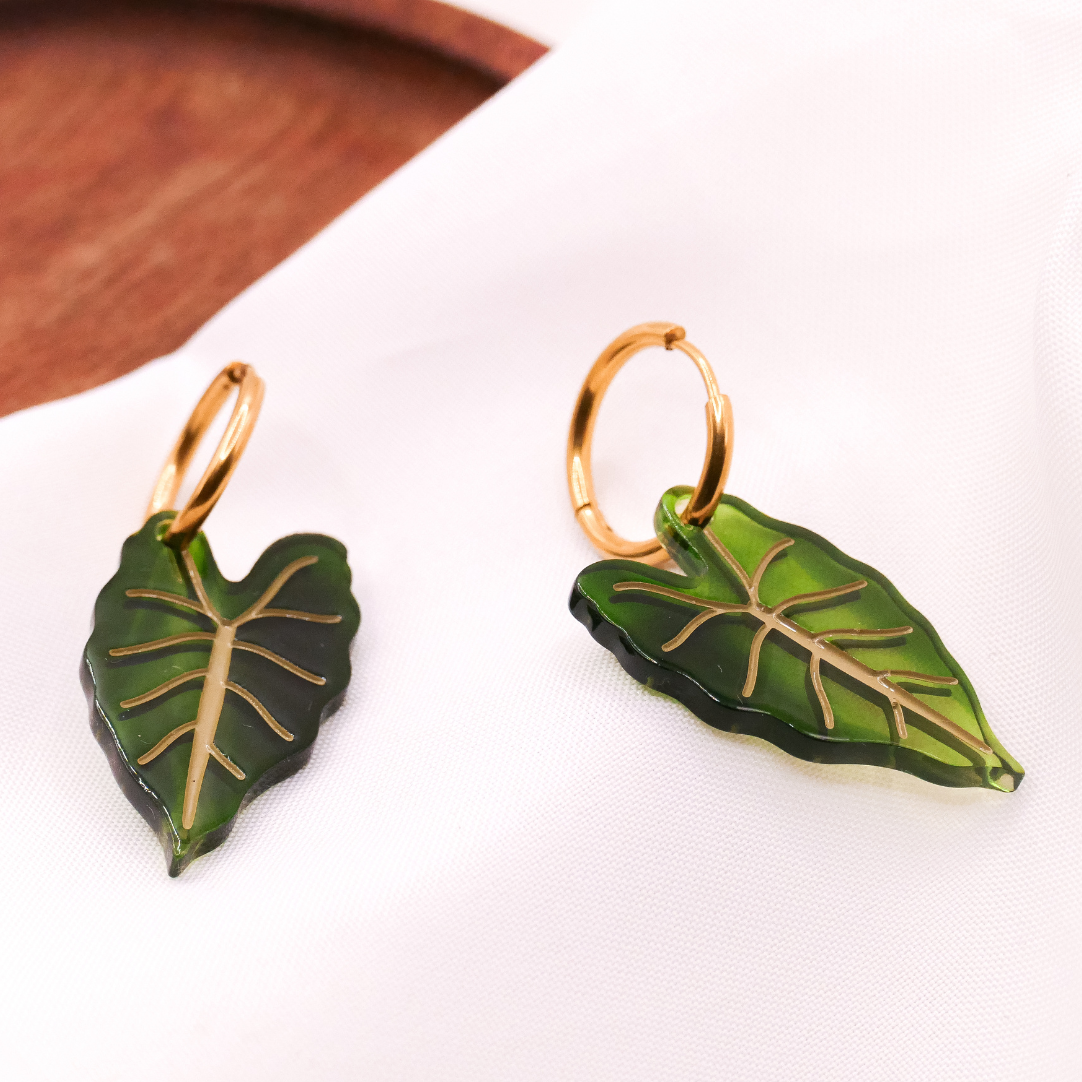 Ohrringe Begonie Zimmerpflanzen Creolen - 18k vergoldet Pflanze Monstera Anhänger - Geschenkidee Ohrringe Blatt