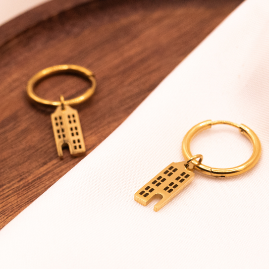 Ohrringe Grachtenhäuser Haus Creole in Gold 18k vergoldet - leichte Ohrringe Holland Amsterdam Häuser