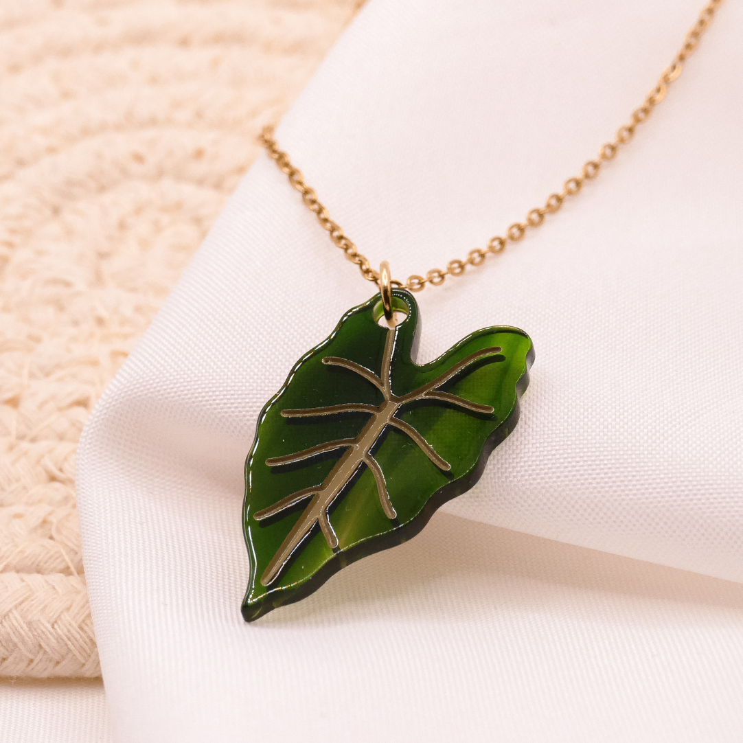 Halskette Zimmerpflanze Begonie - Kette 18k vergoldet allergikerfreundlich Monstera Blatt Anhänger