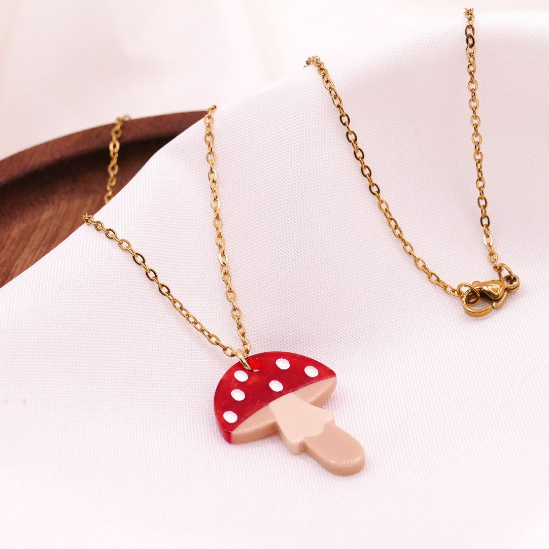 Halskette Pilz Fliegenpilz - Kette 18k vergoldet Wald Pilze Anhänger – süße Halskette Geschenk
