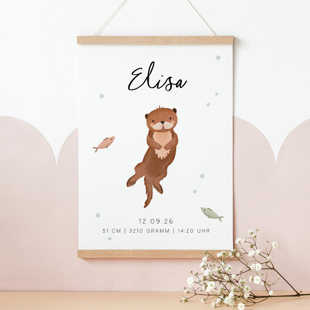 Geburtsposter Otter Geburtsgeschenk Tiere - personalisiert Geschenk Taufe & Geburt Fischotter