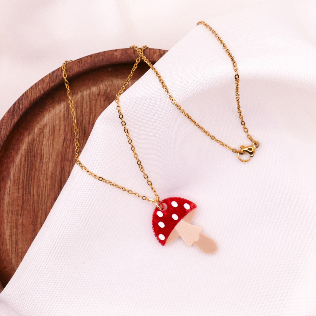 Halskette Pilz Fliegenpilz - Kette 18k vergoldet Wald Pilze Anhänger – süße Halskette Geschenk