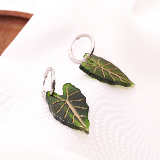 Ohrringe Begonie Zimmerpflanzen Creolen - 18k vergoldet Pflanze Monstera Anhänger - Geschenkidee Ohrringe Blatt