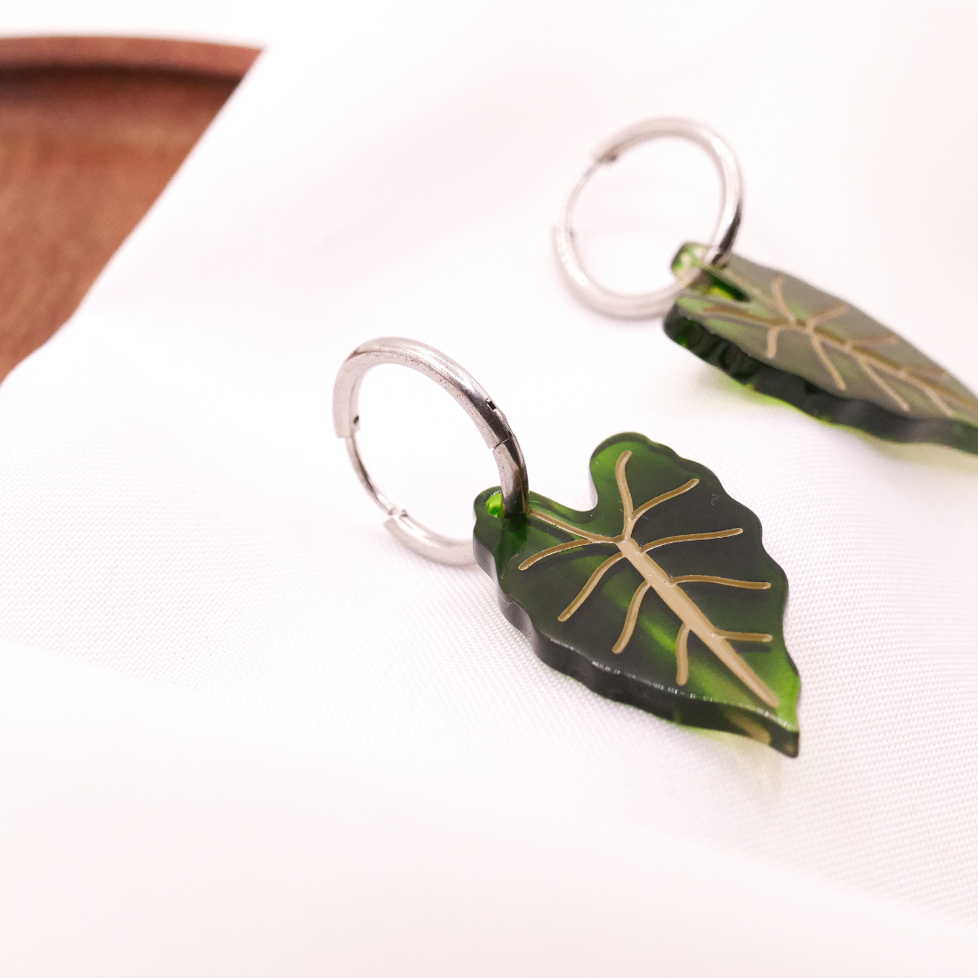 Ohrringe Begonie Zimmerpflanzen Creolen - 18k vergoldet Pflanze Monstera Anhänger - Geschenkidee Ohrringe Blatt