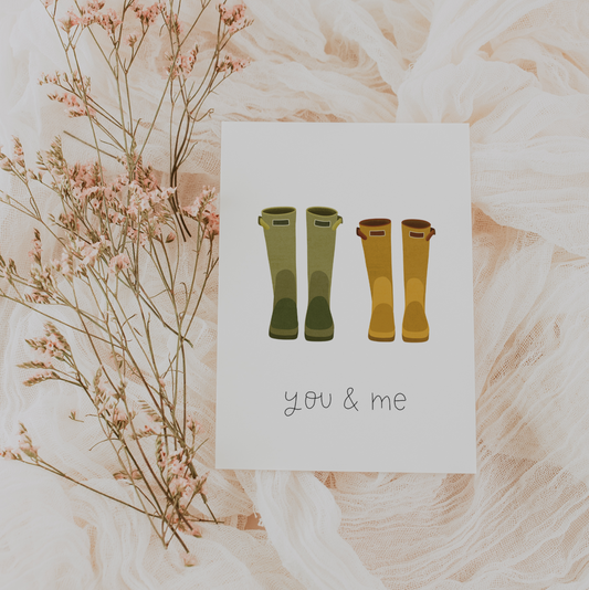 Postcard rubber boots you &amp; me