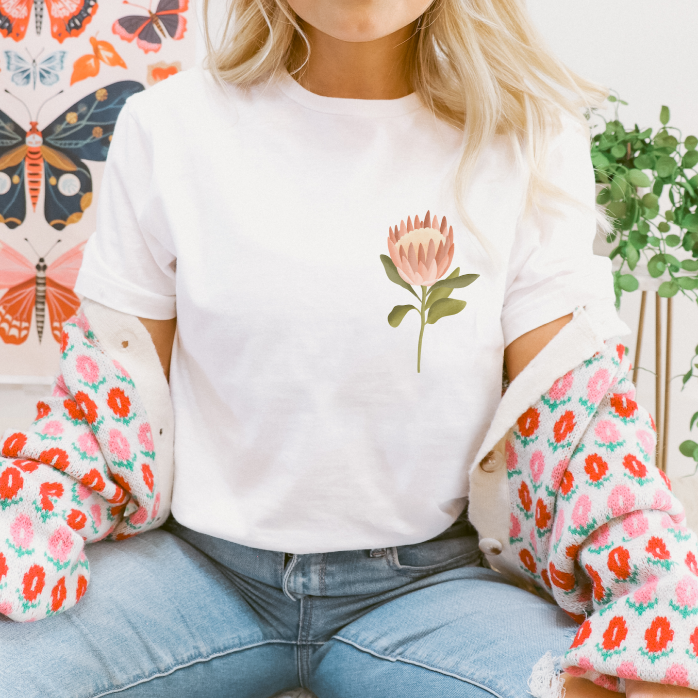 T-Shirt Blume BIOBAUMWOLLE Protea "Grow your own way" - Geschenk Sommer Shirt Cottagecore (Kopie)