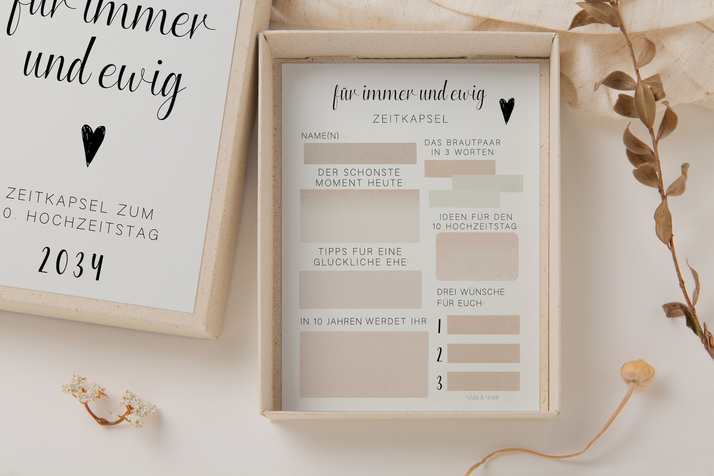 Time capsule wedding to fill in minimalistic - cards in A6 guest book