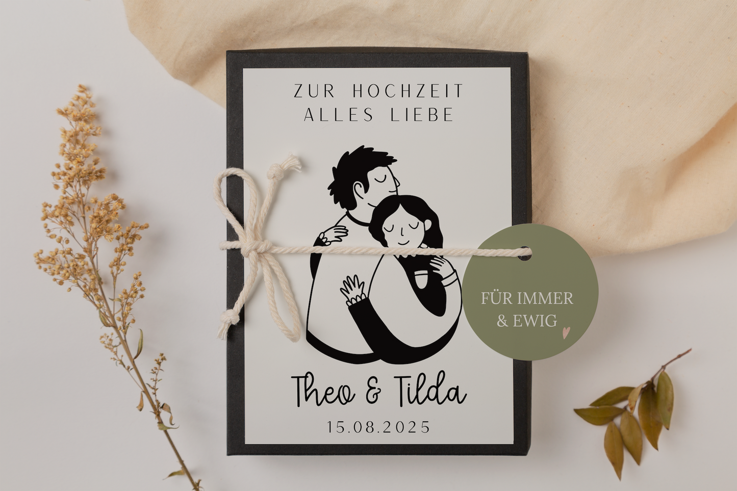 Geschenkschachtel Hochzeit Paar Umarmung - Geldgeschenk schwarz/weiß