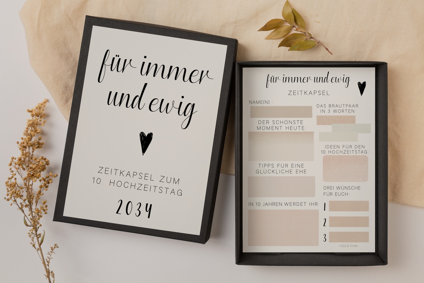 Time capsule wedding to fill in minimalistic - cards in A6 guest book