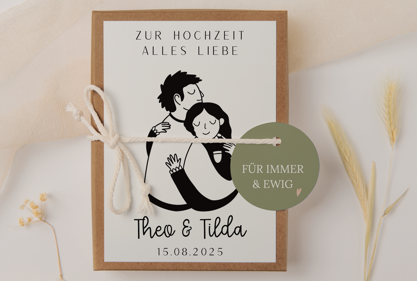 Geschenkschachtel Hochzeit Paar Umarmung - Geldgeschenk schwarz/weiß