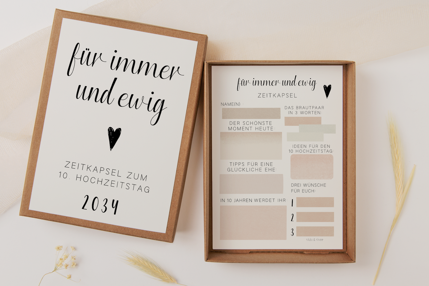 Time capsule wedding to fill in minimalistic - cards in A6 guest book